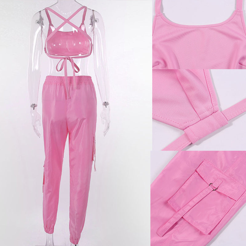 Women's Matching Gym Set – Sleeveless Top & High-Waist Workout Pants
