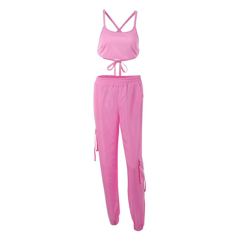 Women's Matching Gym Set – Sleeveless Top & High-Waist Workout Pants